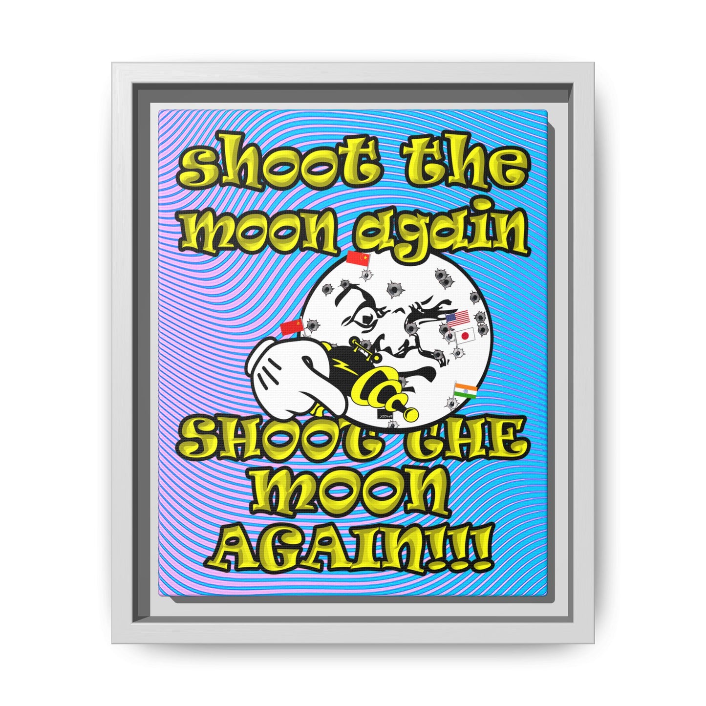 shoot the moon again - framed canvas art (light blue-purple wave)
