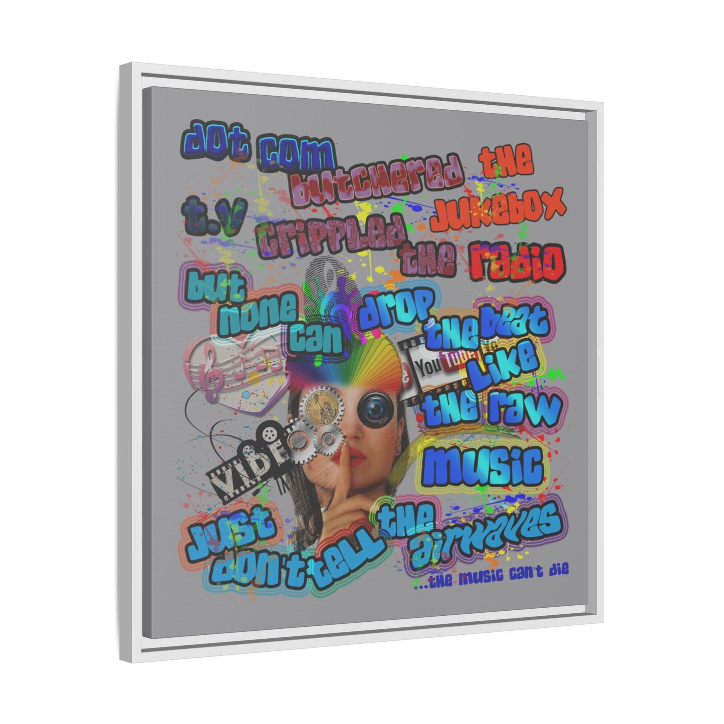 drop the beat - framed canvas art (grey)