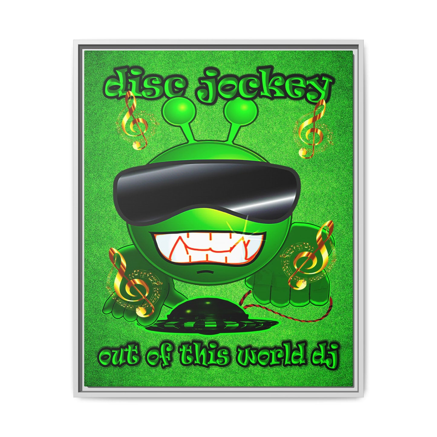 disc jockey - framed canvas art (green turf)