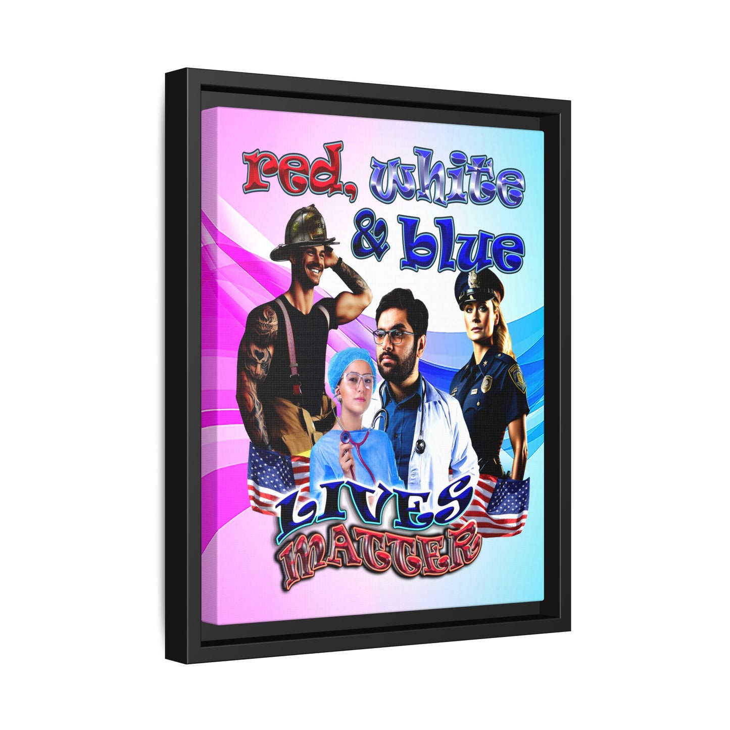 rw&b lives matter - framed canvas art (light blue-pink wave)