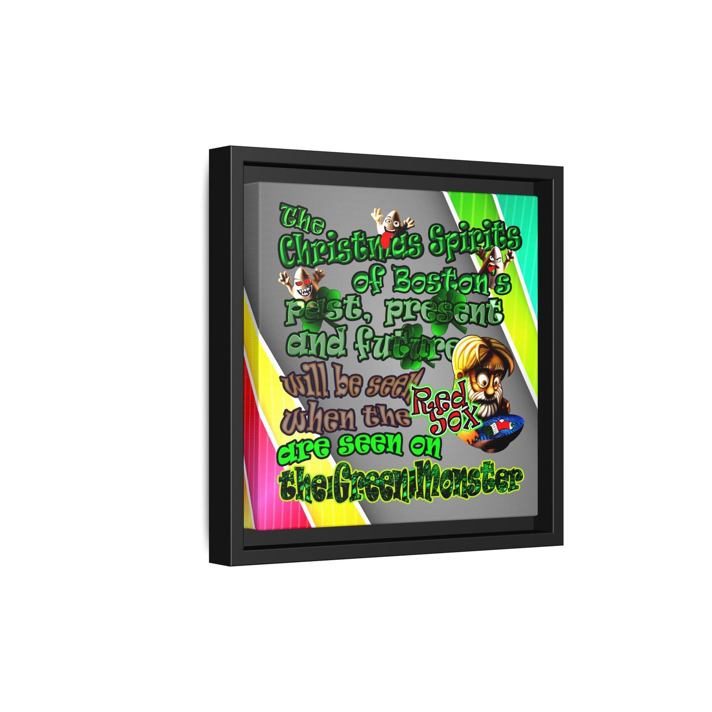 christmas spirits of boston - framed canvas art (rainbow split)