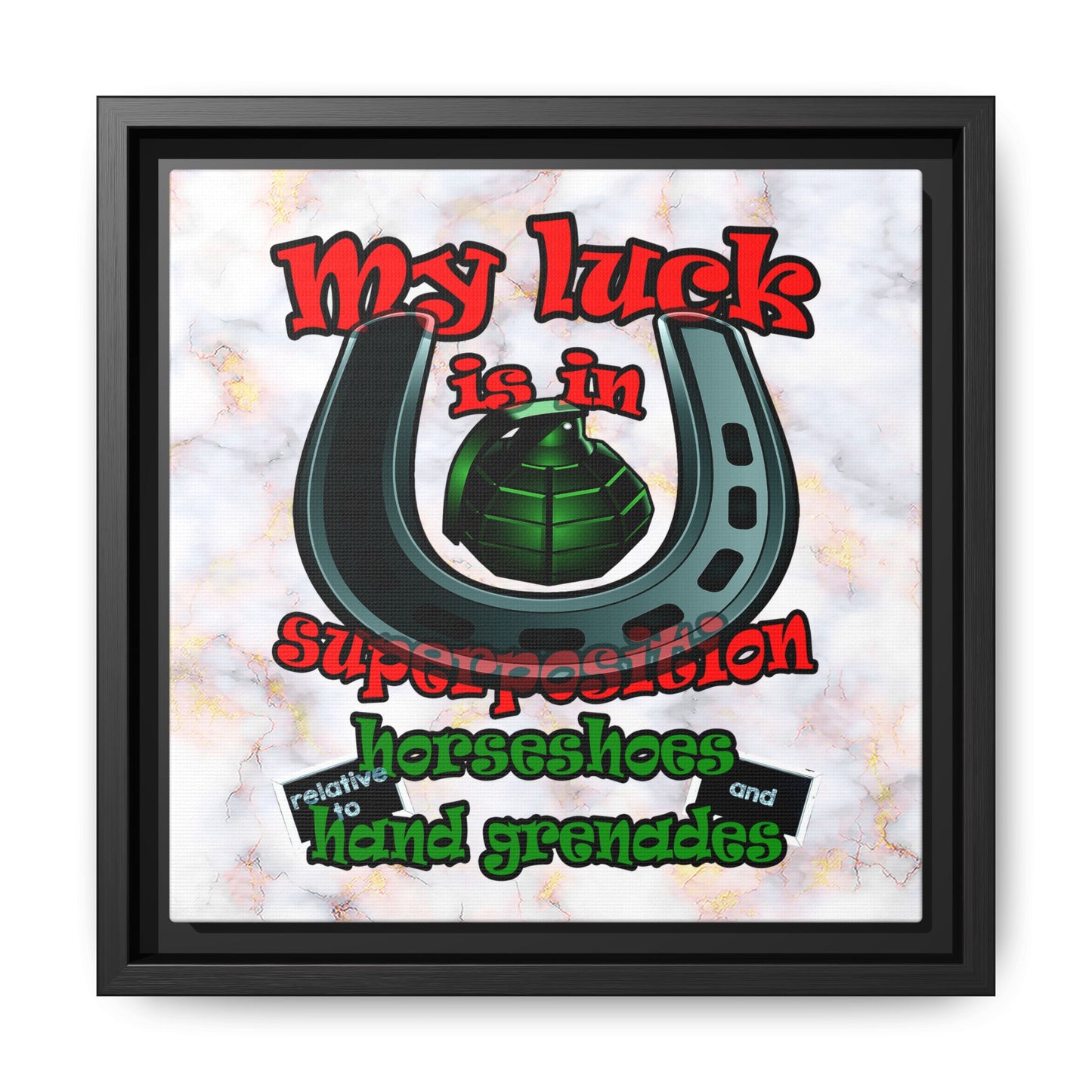 my luck - framed canvas art (white marble)