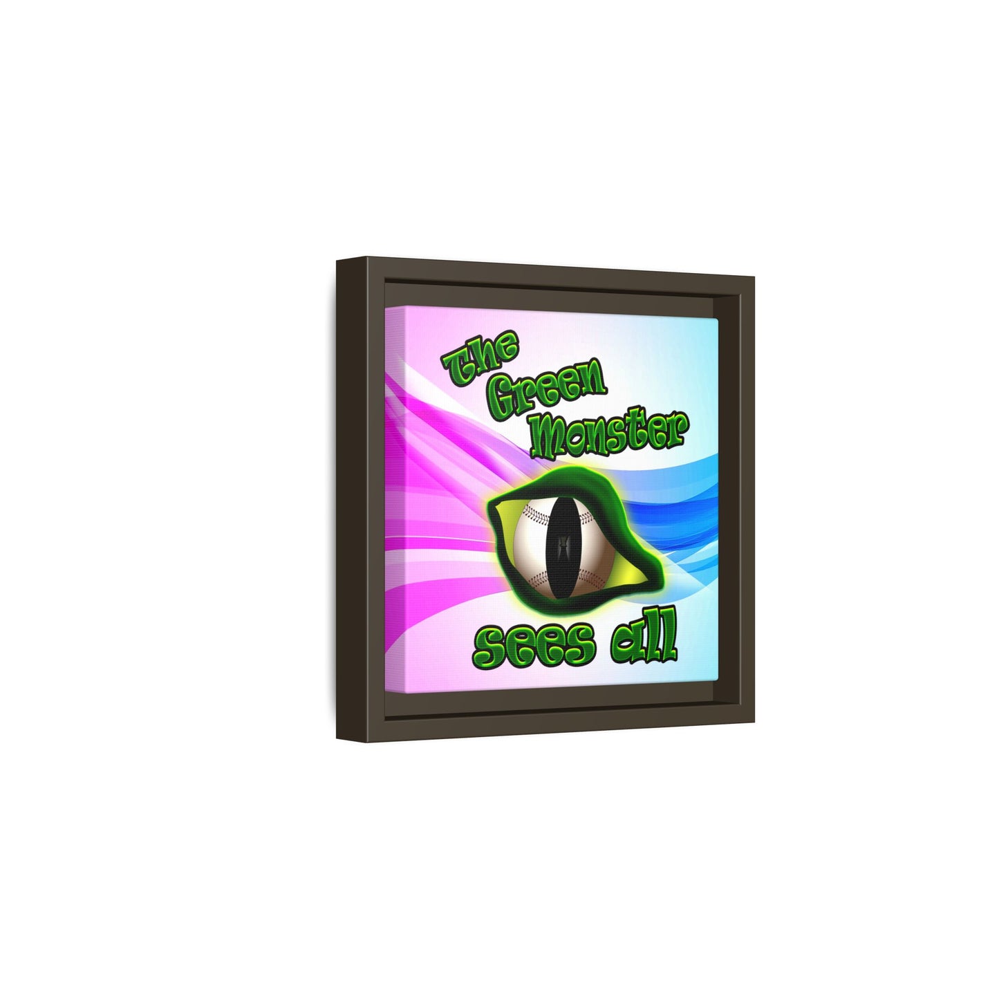 green monster - framed canvas art (light blue-pink wave)