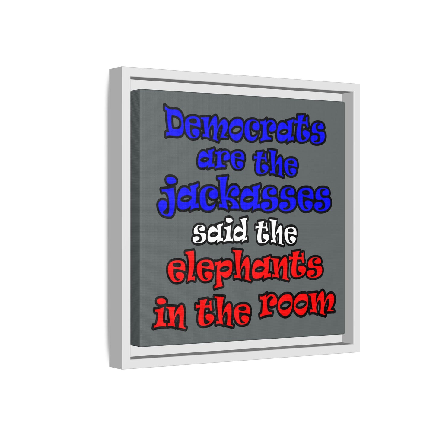 donkeys and elephants - framed canvas art (dark grey)