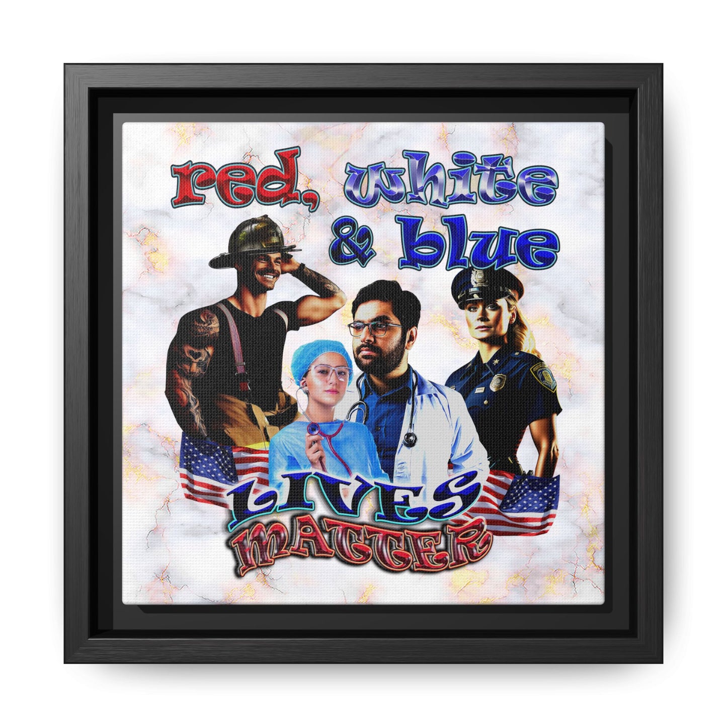rw&b lives matter - framed canvas art (white marble)