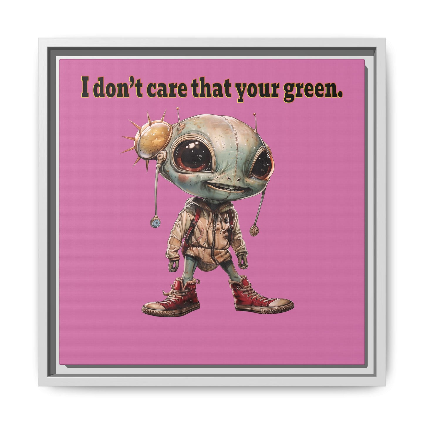 I don't care that your green - framed canvas art (light pink)