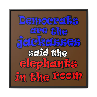 donkeys and elephants - framed canvas art (brown)