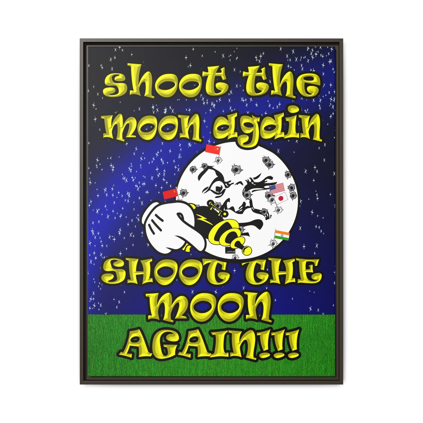 shoot the moon again - framed canvas art ('snoops' background)