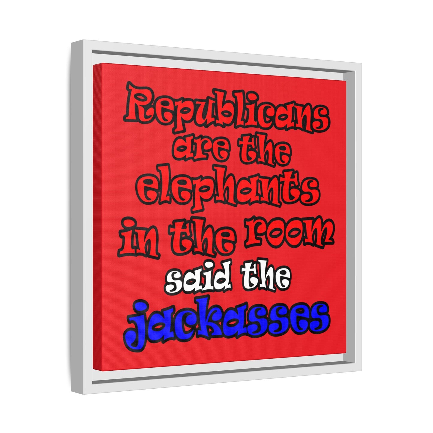 donkeys and elephants - framed canvas art (red)