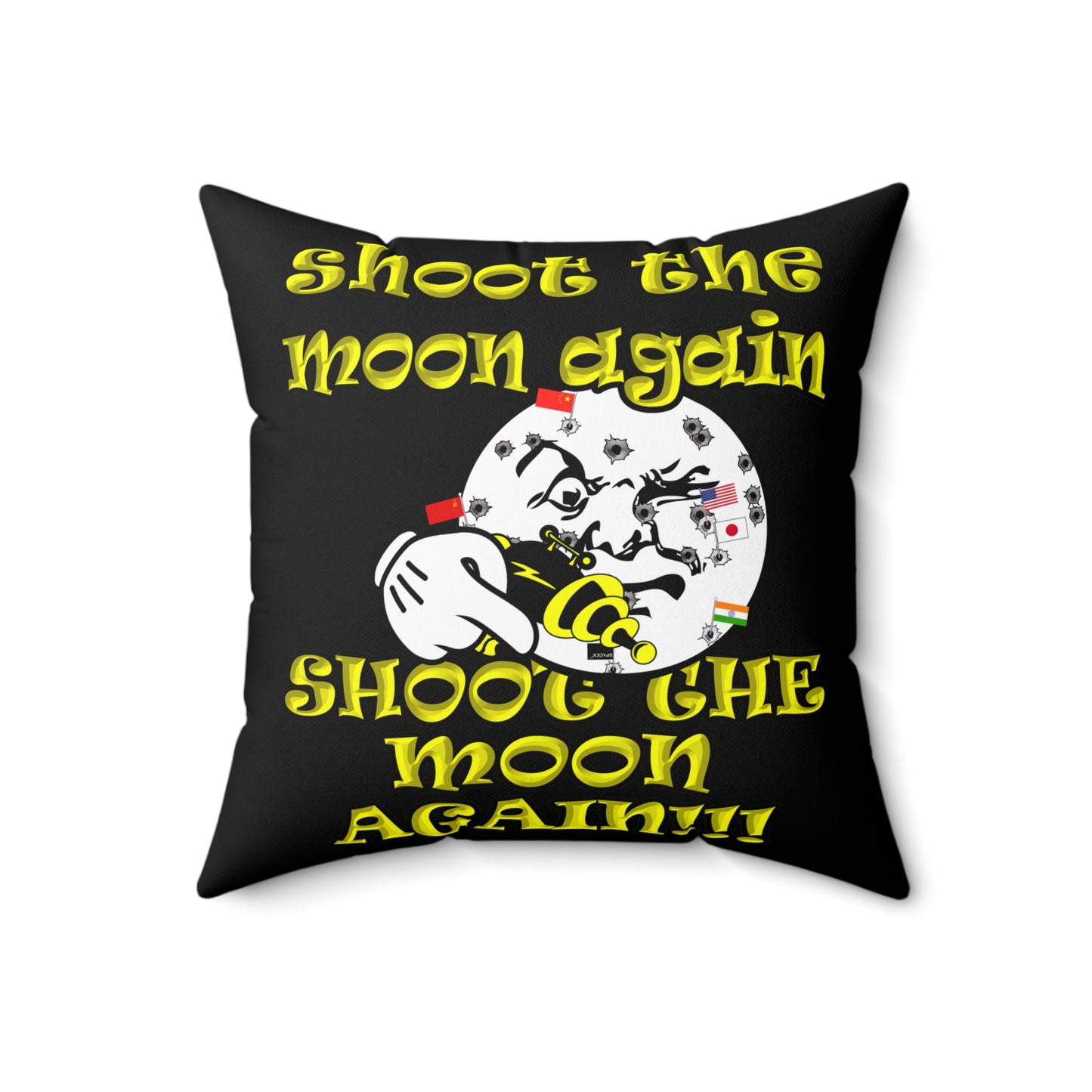 shoot the moon again - Spun Polyester Square Pillow - (black)