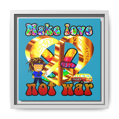 love peace - framed canvas art (turquoise)