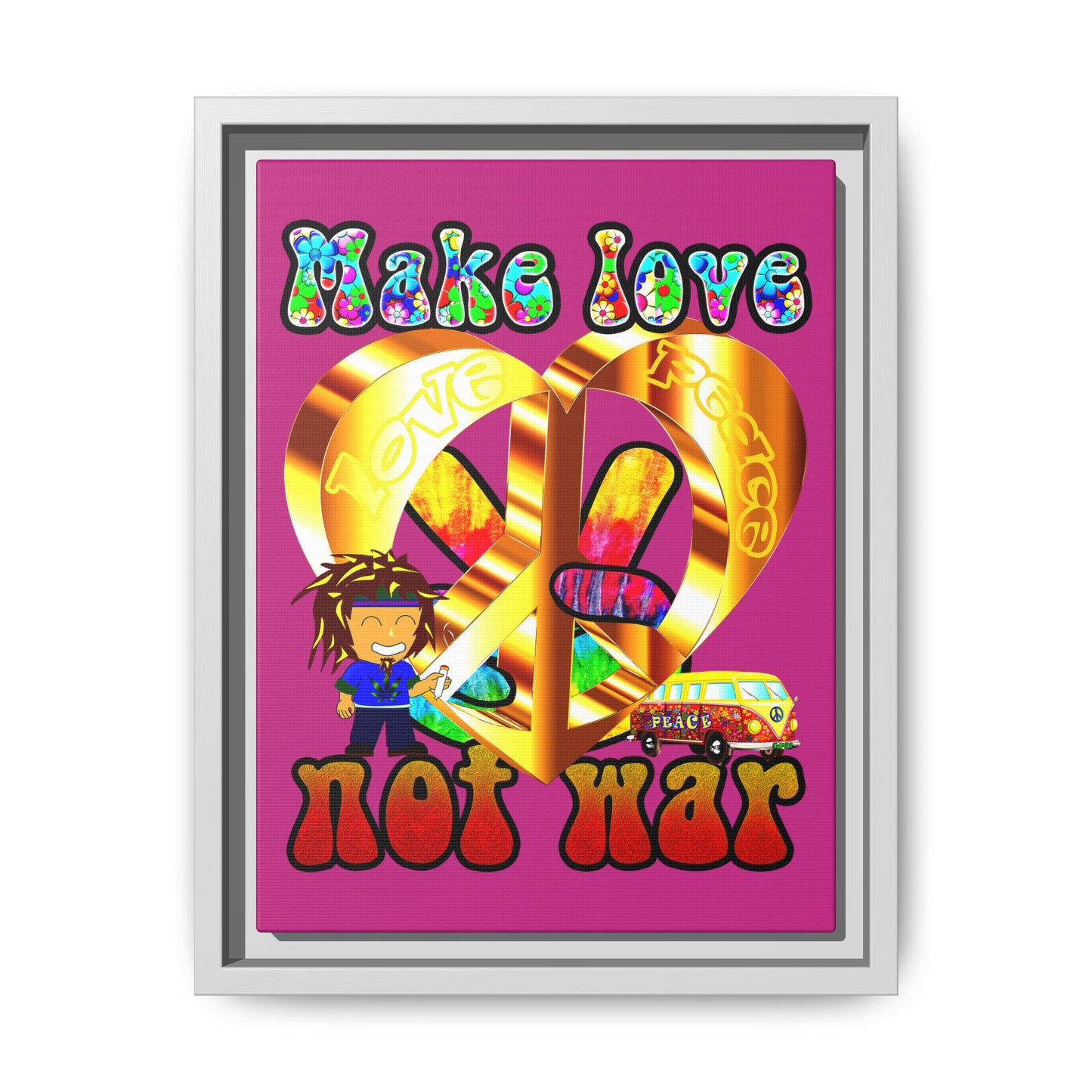 love peace - framed canvas art (pink)