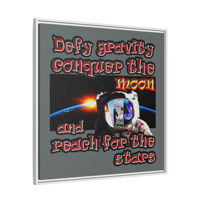 defy conquer reach - framed canvas art (dark grey)