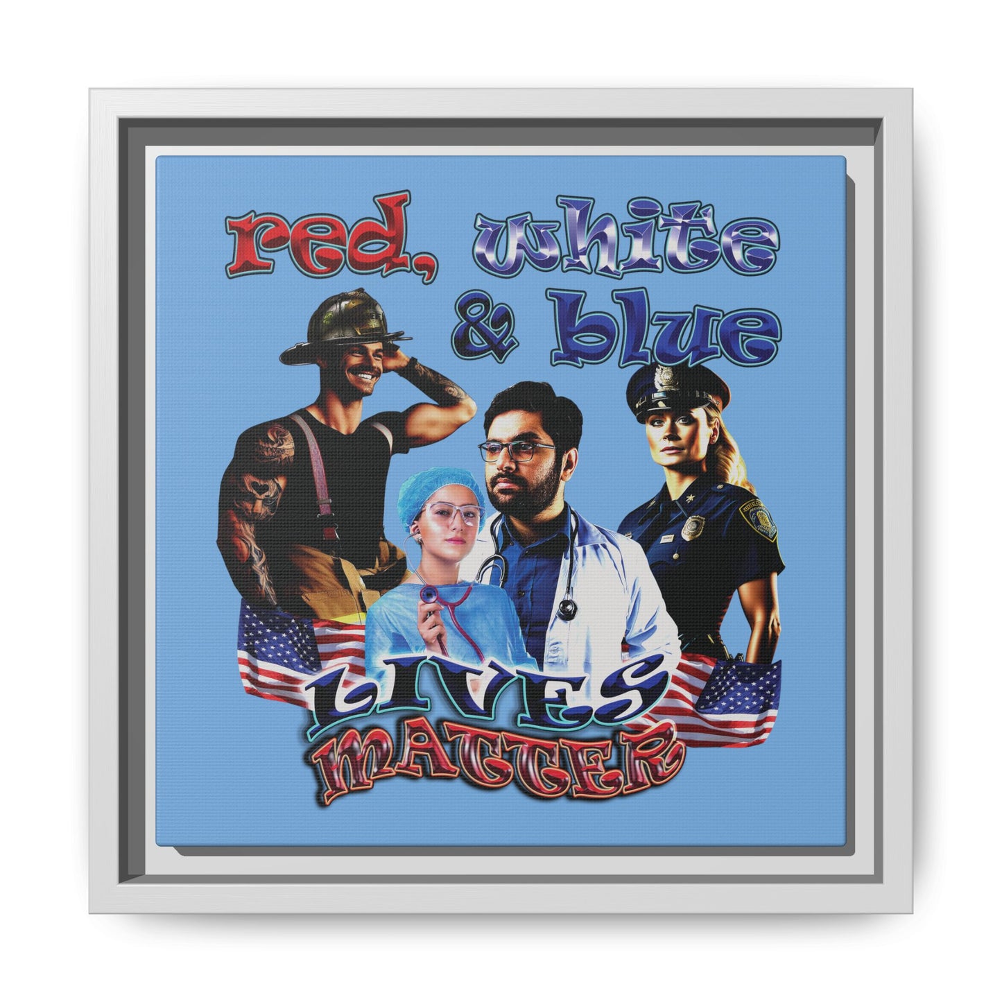 rw&b lives matter - framed canvas art (light blue)