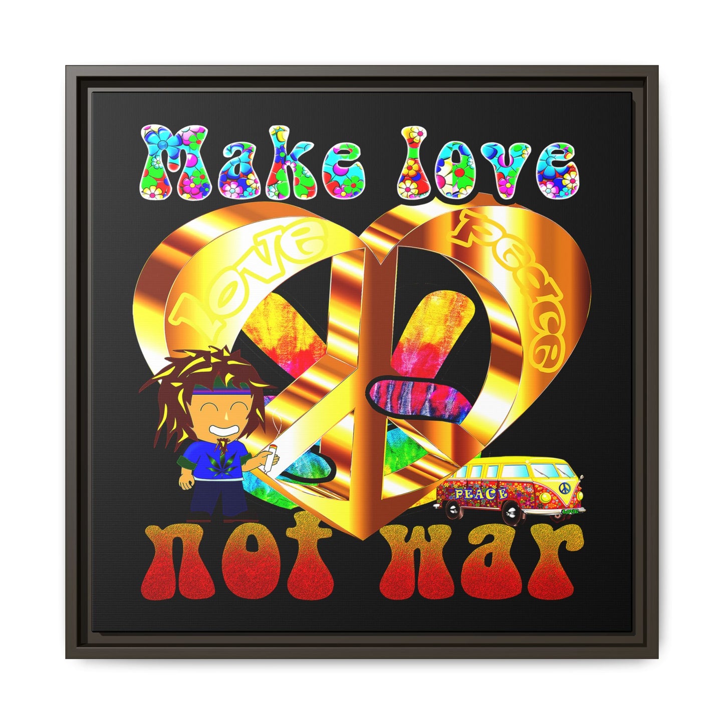 love peace - framed canvas art (black)