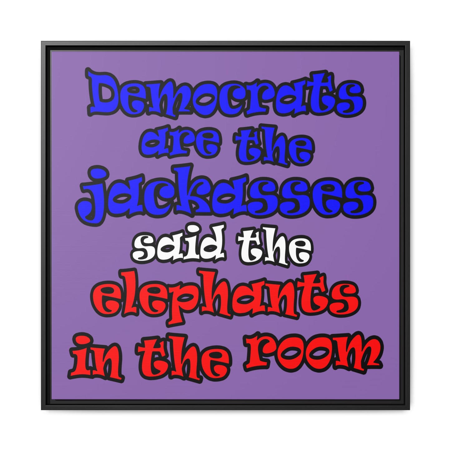 donkeys and elephants - framed canvas art (light purple)