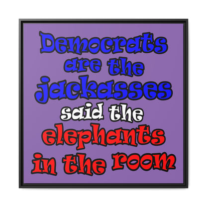 donkeys and elephants - framed canvas art (light purple)