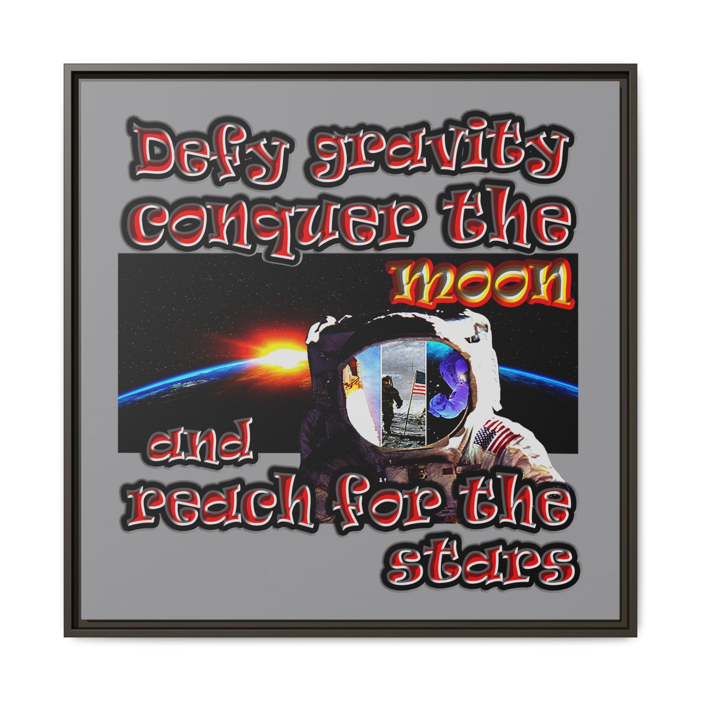 defy conquer reach - framed canvas art (grey)