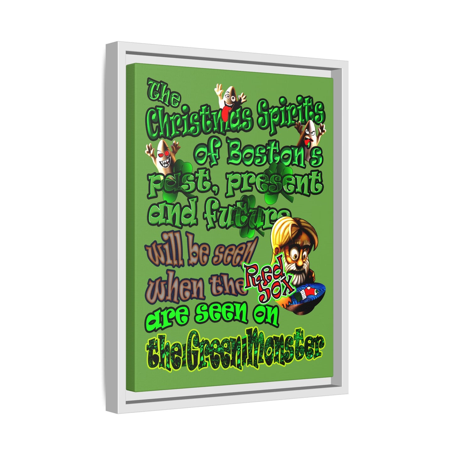christmas spirits of boston - framed canvas art (green)