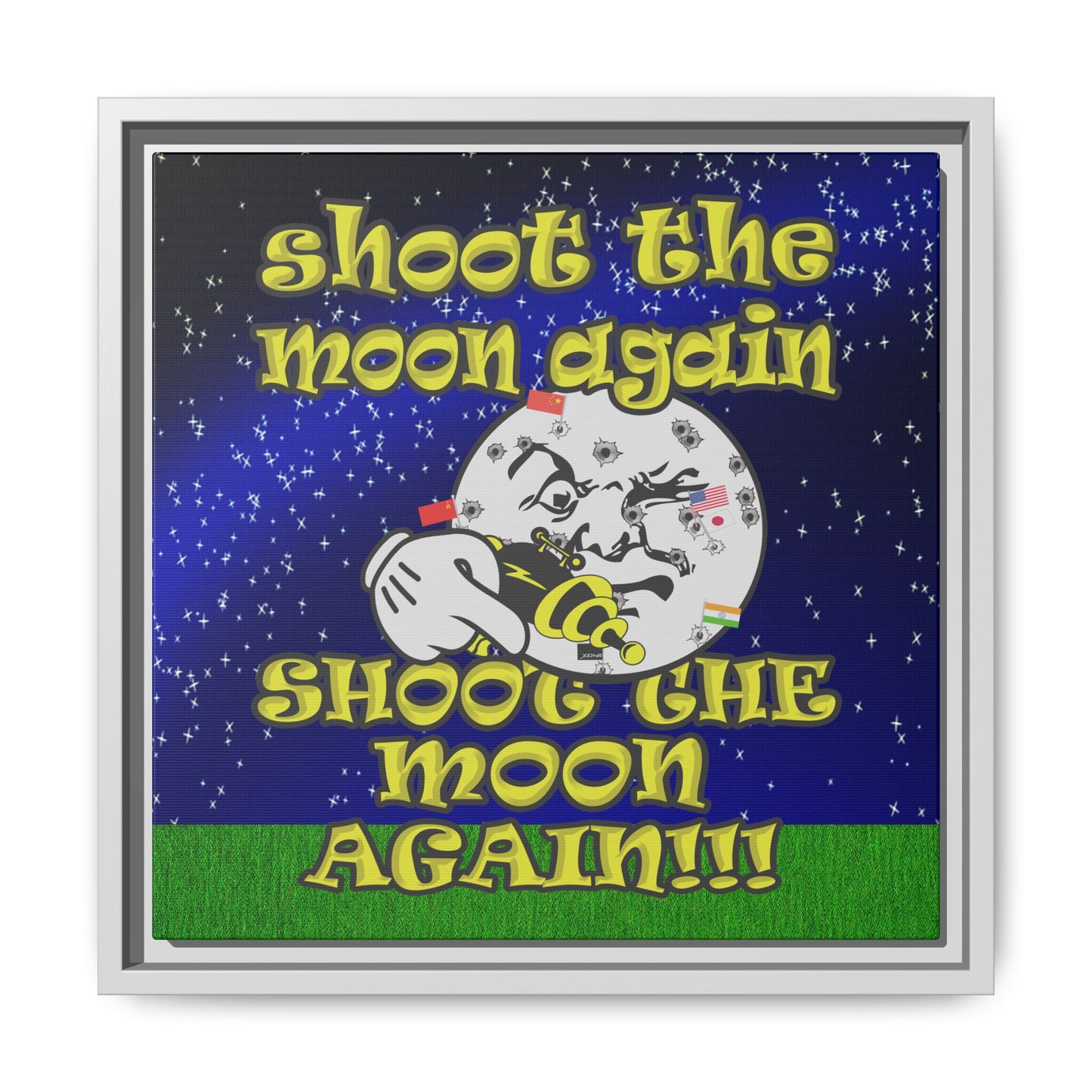 shoot the moon again - framed canvas art ('snoops' background)