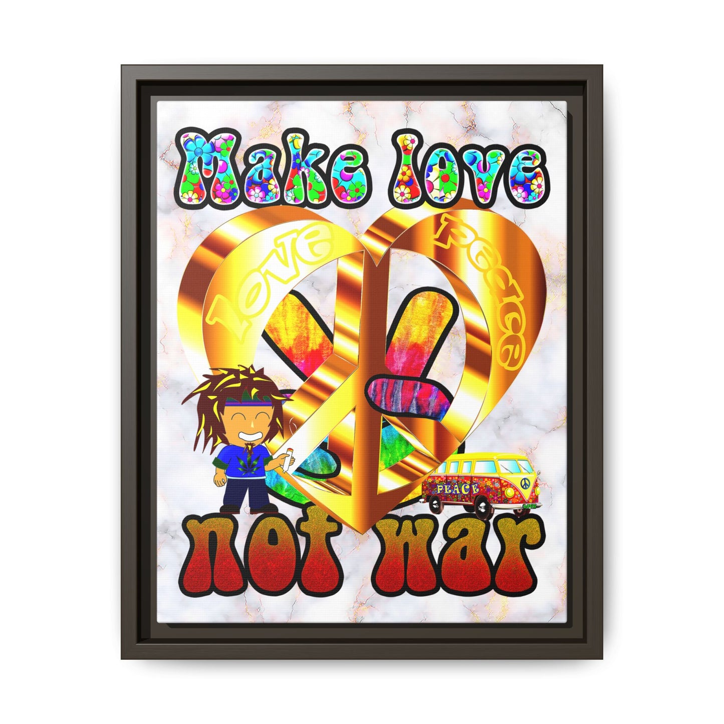 love peace - framed canvas art (white marble)