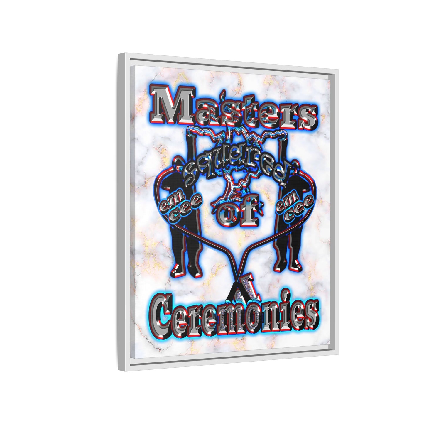 em cee squared - framed canvas art (white marble)
