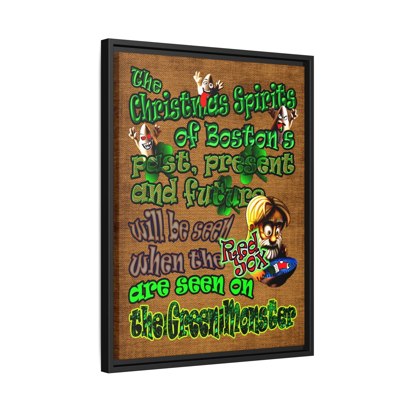christmas spirits of boston - framed canvas art (brown papyrus)