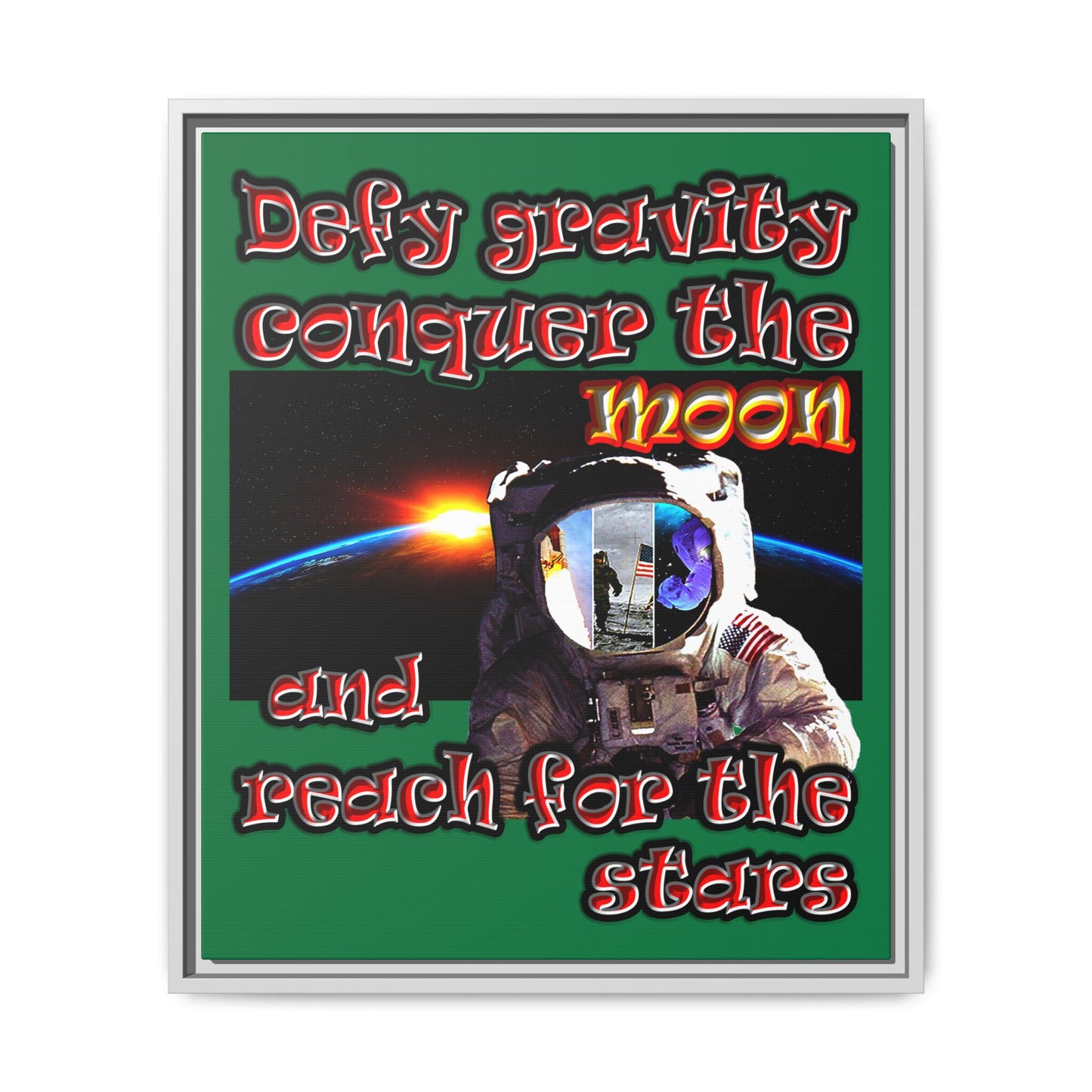defy conquer reach - framed canvas art (dark green)