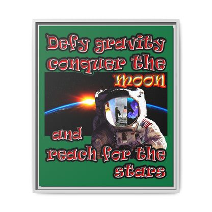 defy conquer reach - framed canvas art (dark green)