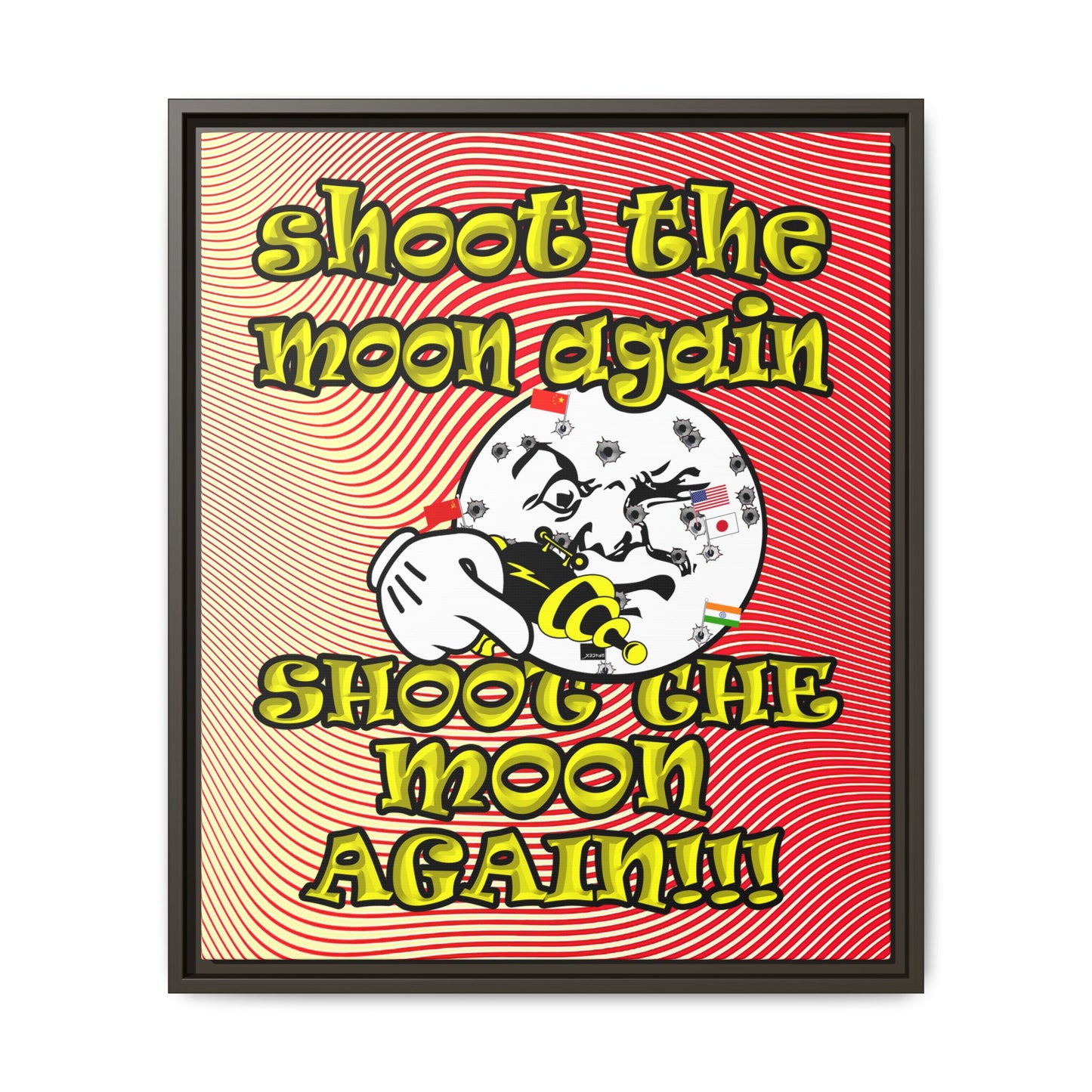 shoot the moon again - framed canvas art (yellow-orange wave)