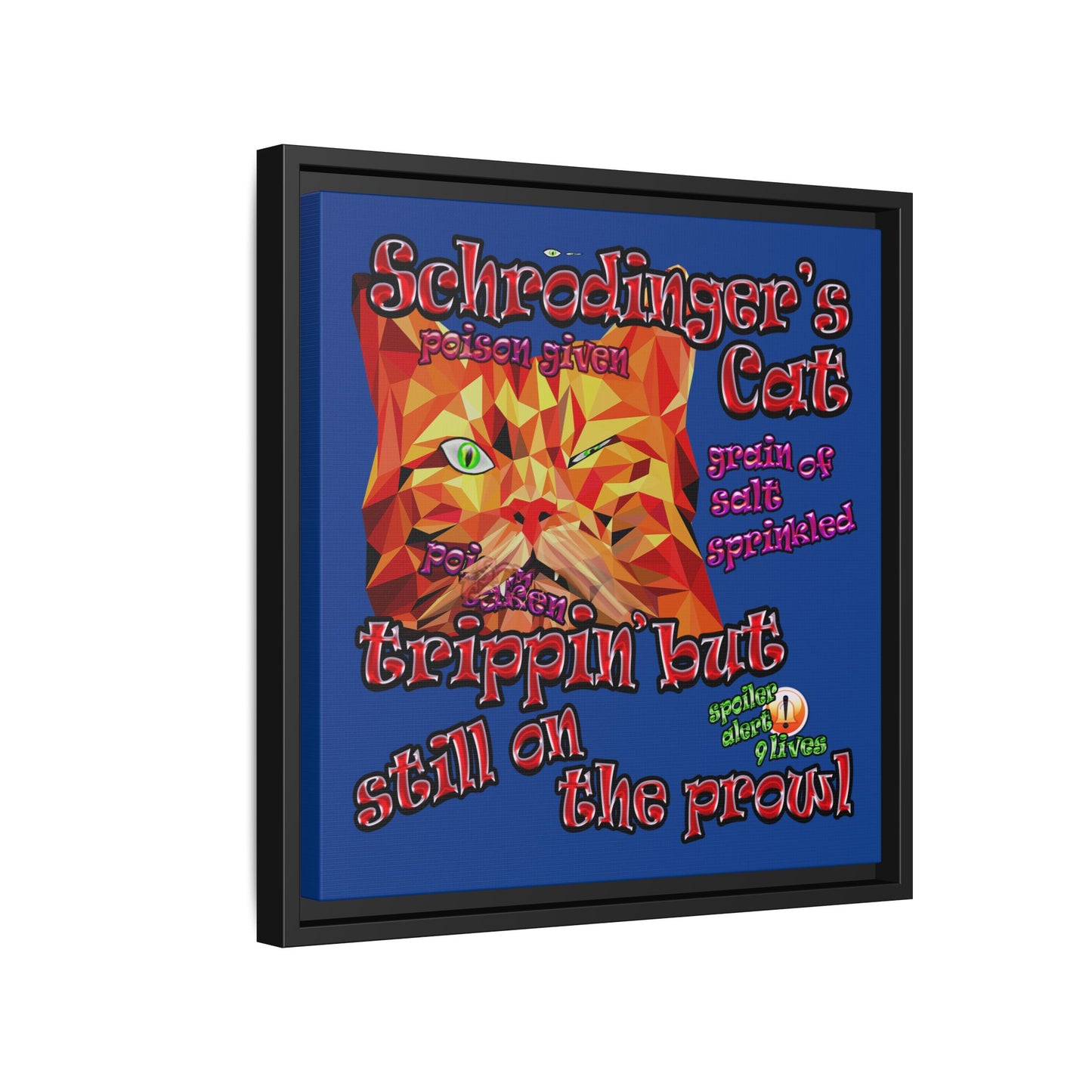 schrodinger's cat - framed canvas art (dark blue)