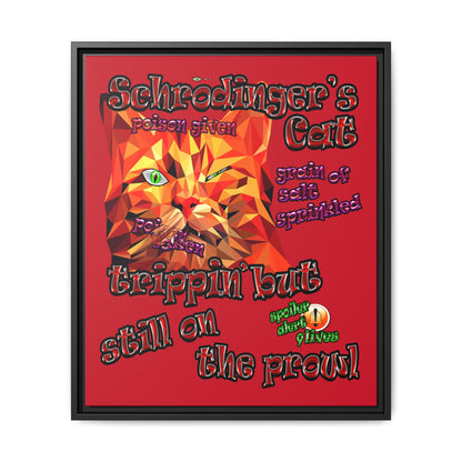 schrodinger's cat - framed canvas art (dark red)