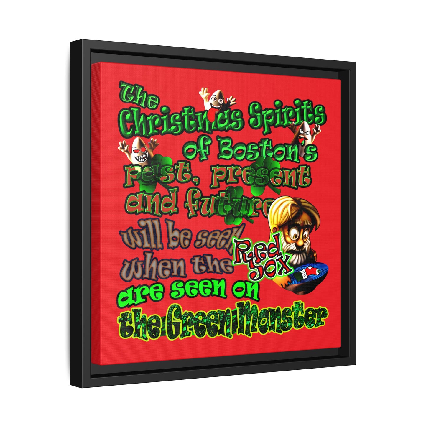 christmas spirits of boston - framed canvas art (red)