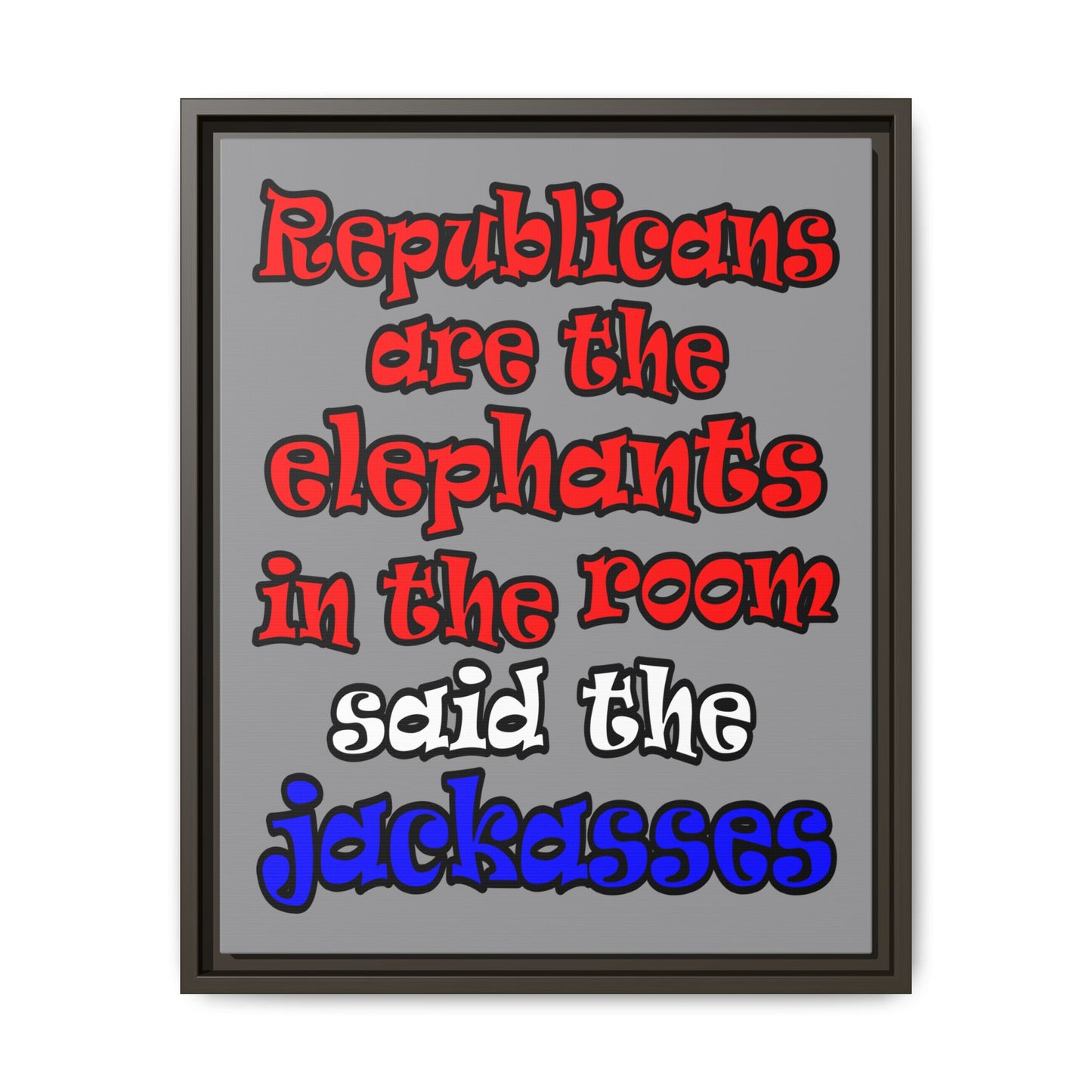 donkeys and elephants - framed canvas art (grey)