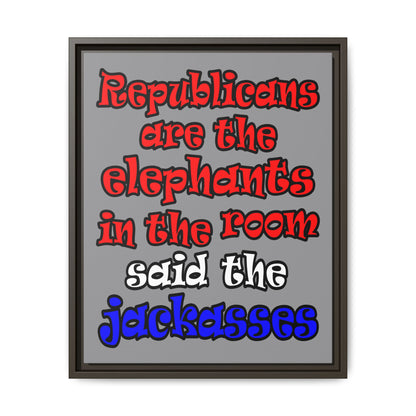 donkeys and elephants - framed canvas art (grey)