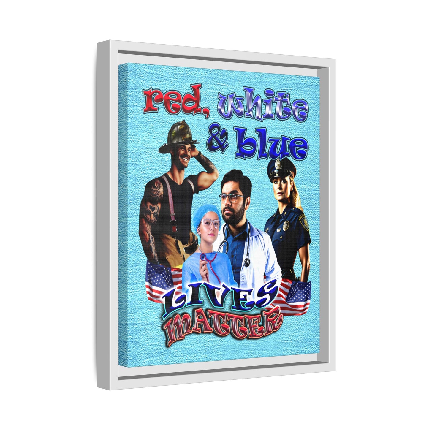 rw&b lives matter - framed canvas art (faded blue)