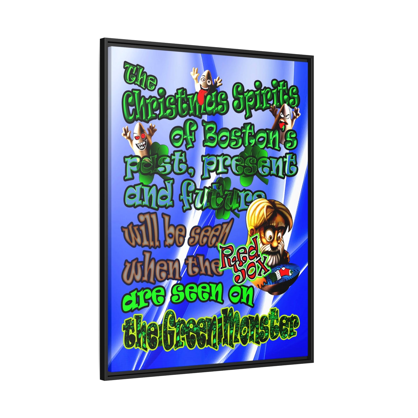 christmas spirits of boston - framed canvas art (blue-white wave)