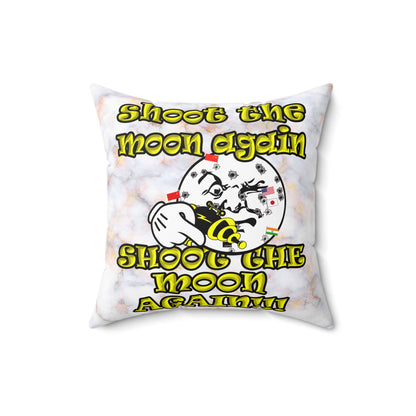 shoot the moon again - Spun Polyester Square Pillow - (white marble)
