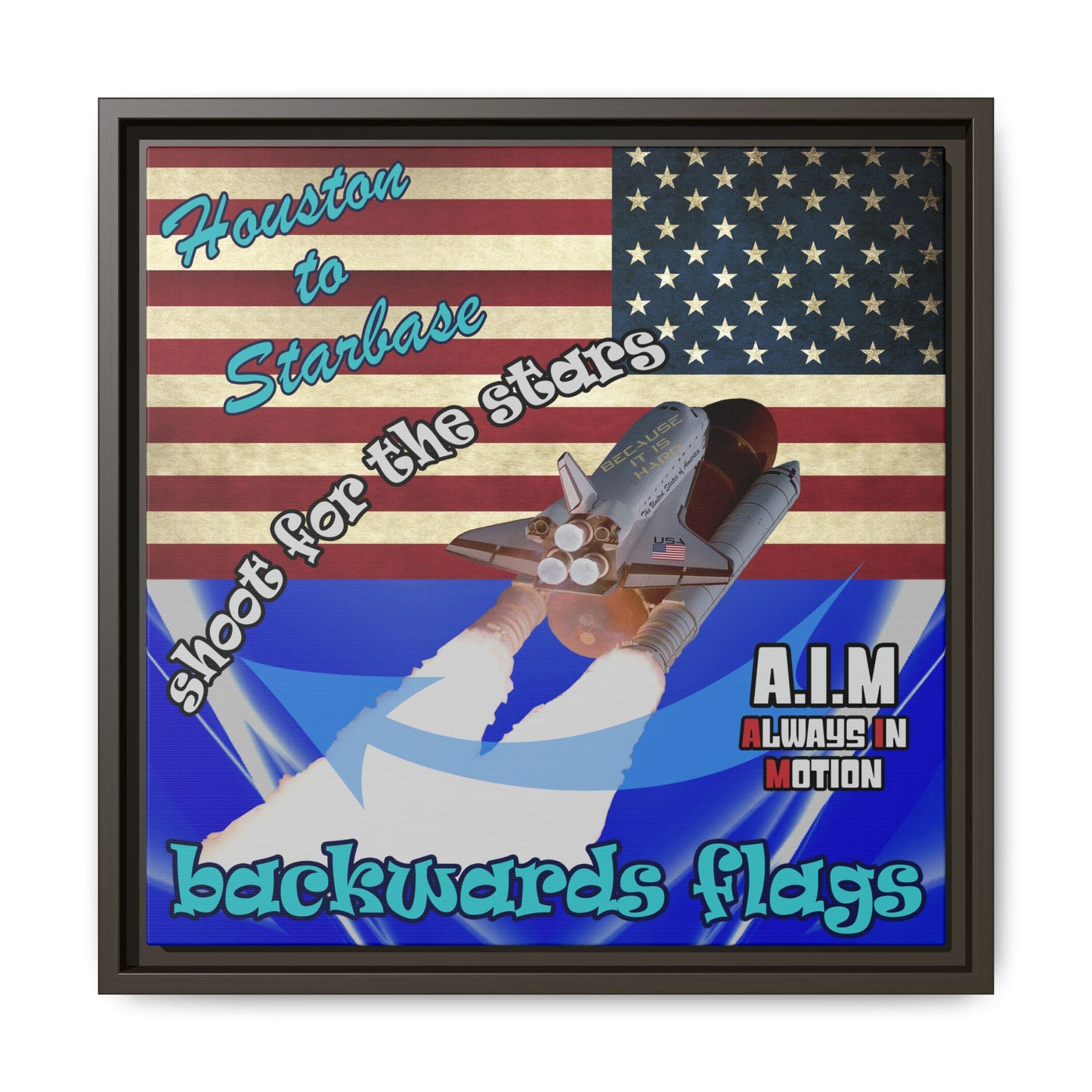 shoot for the stars - framed canvas art (blue-white wave)