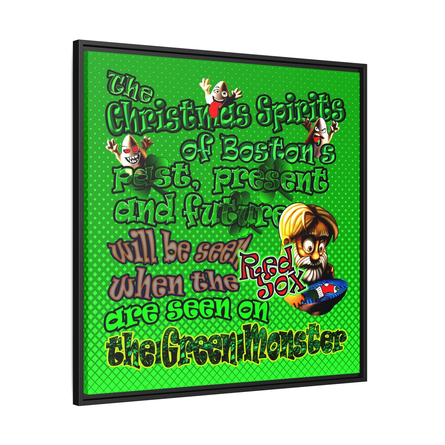 christmas spirits of boston - framed canvas art (logo green)