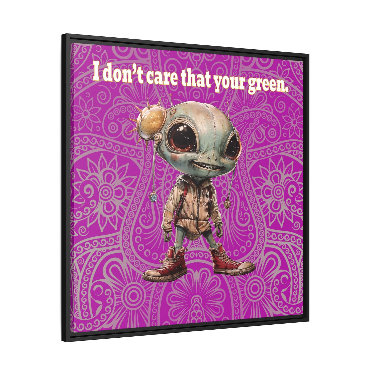 I don't care that your green - framed canvas art (pink swirl)