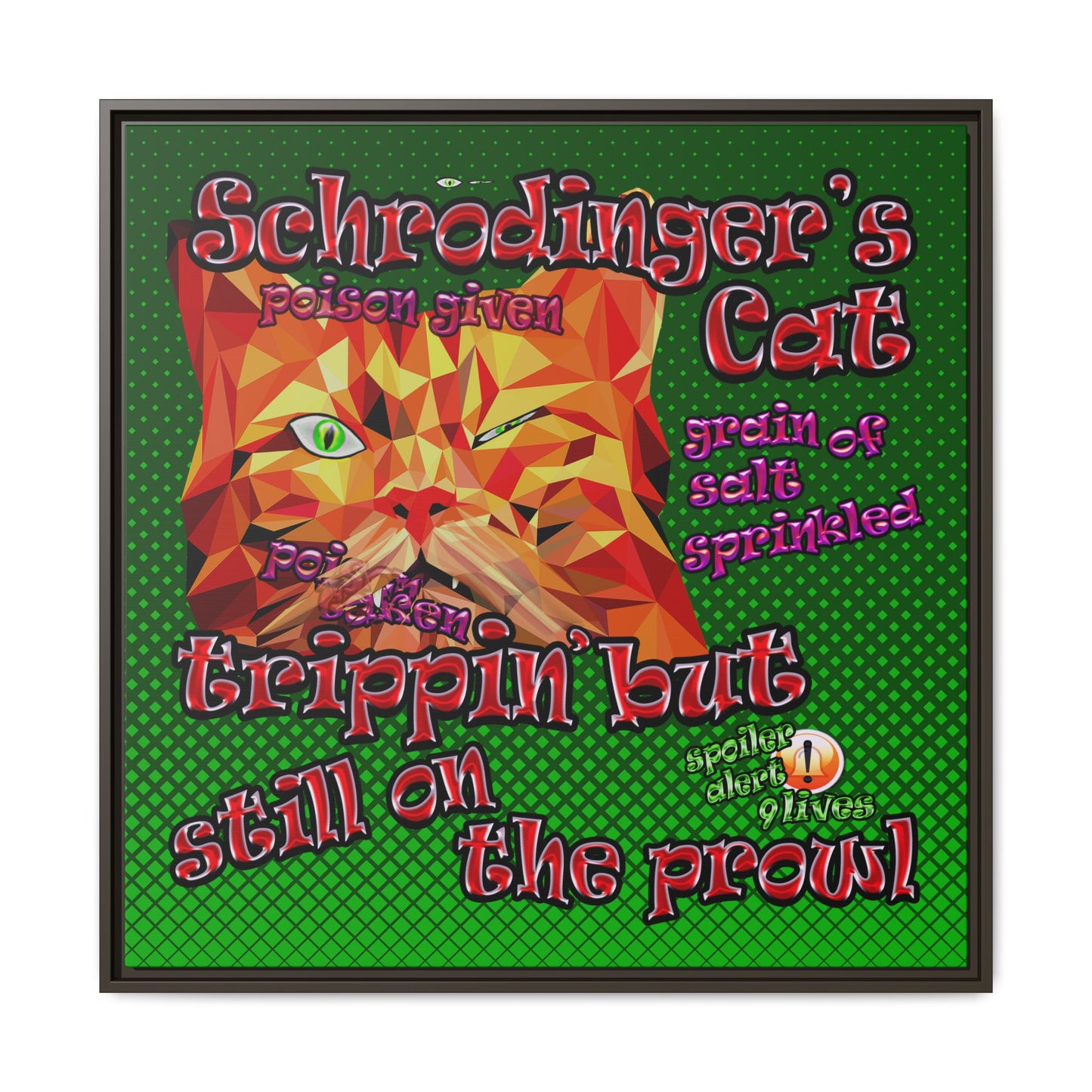 schrodinger's cat - framed canvas art (logo green)