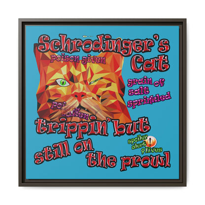 schrodinger's cat - framed canvas art (turquoise)