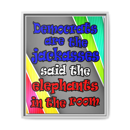 donkeys and elephants - framed canvas art (rainbow split)
