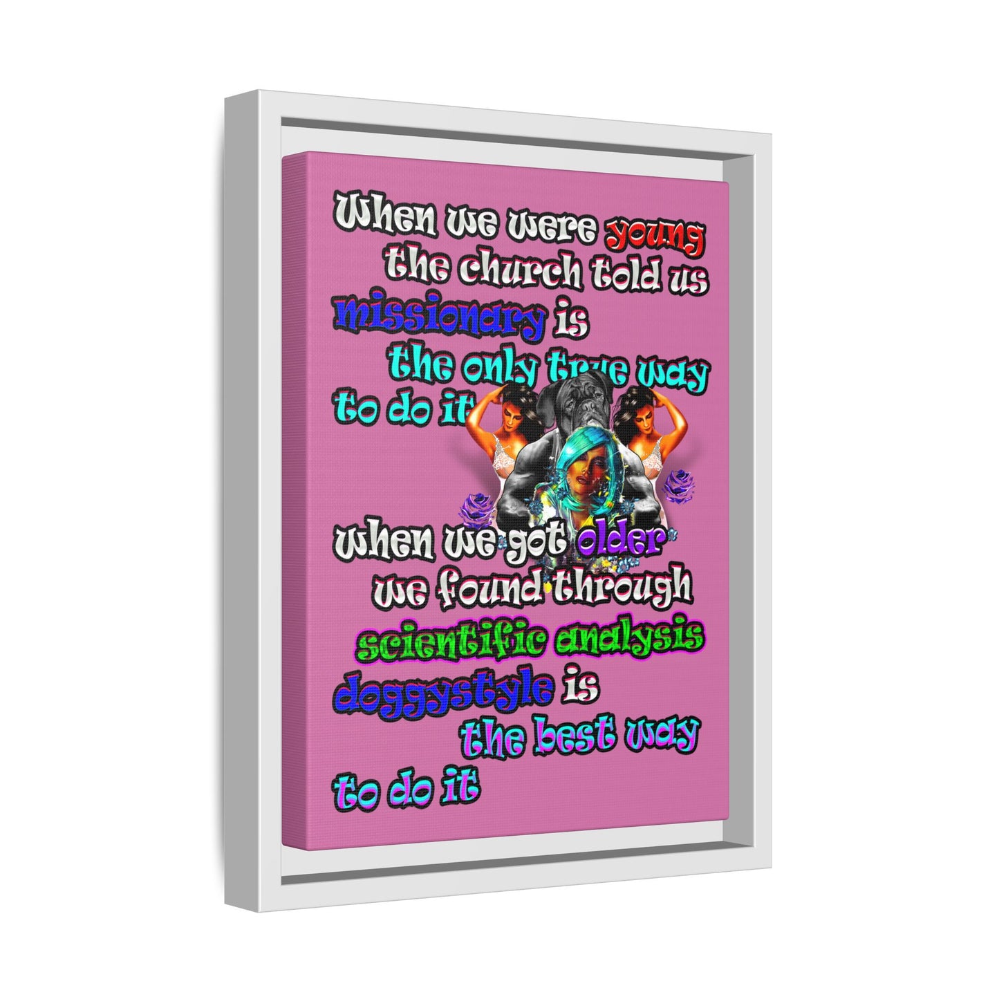 doggystyle - framed canvas art (light pink)