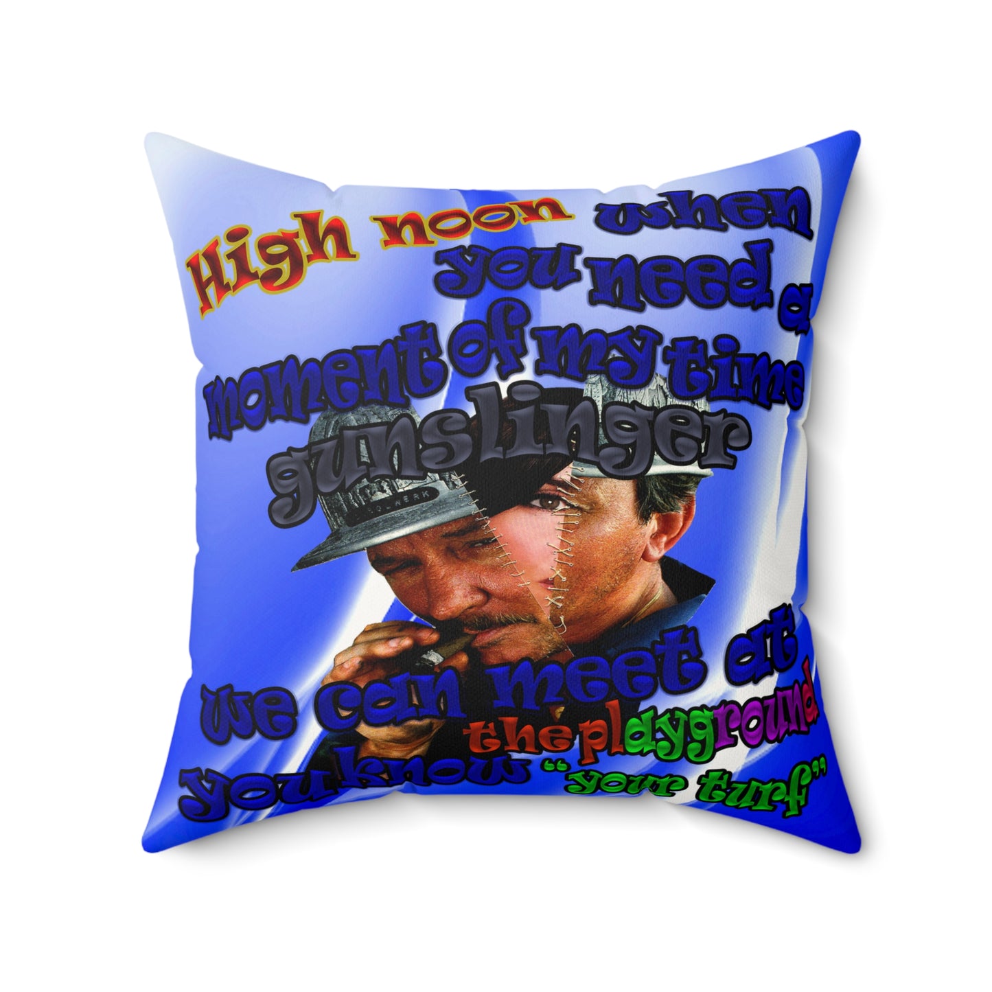 high noon - Faux Suede Square Pillow - (blue-white wave)