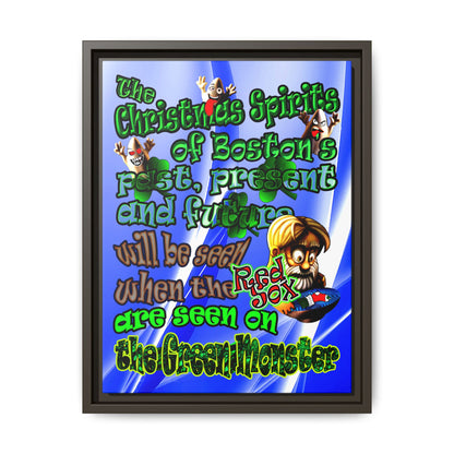 christmas spirits of boston - framed canvas art (blue-white wave)