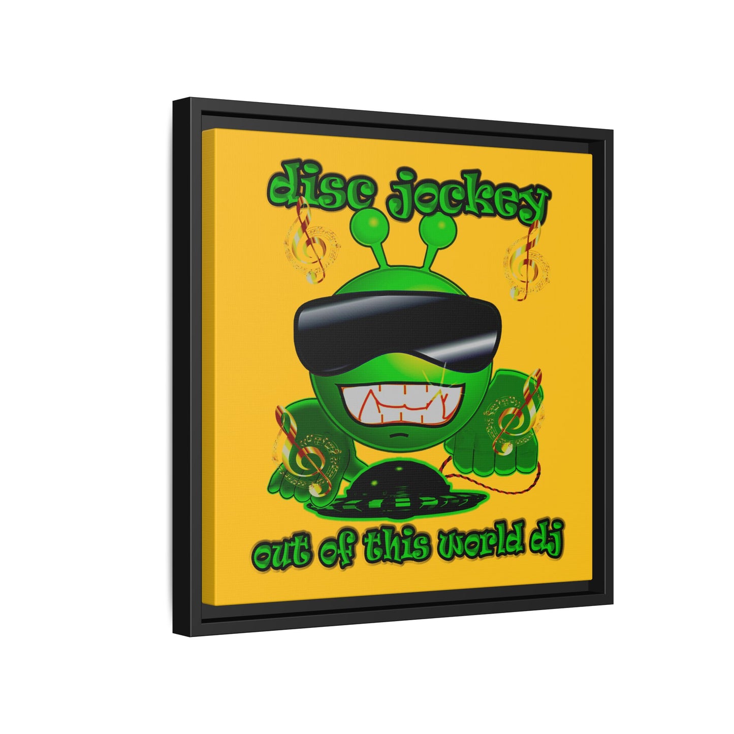 disc jockey - framed canvas art (yellow)