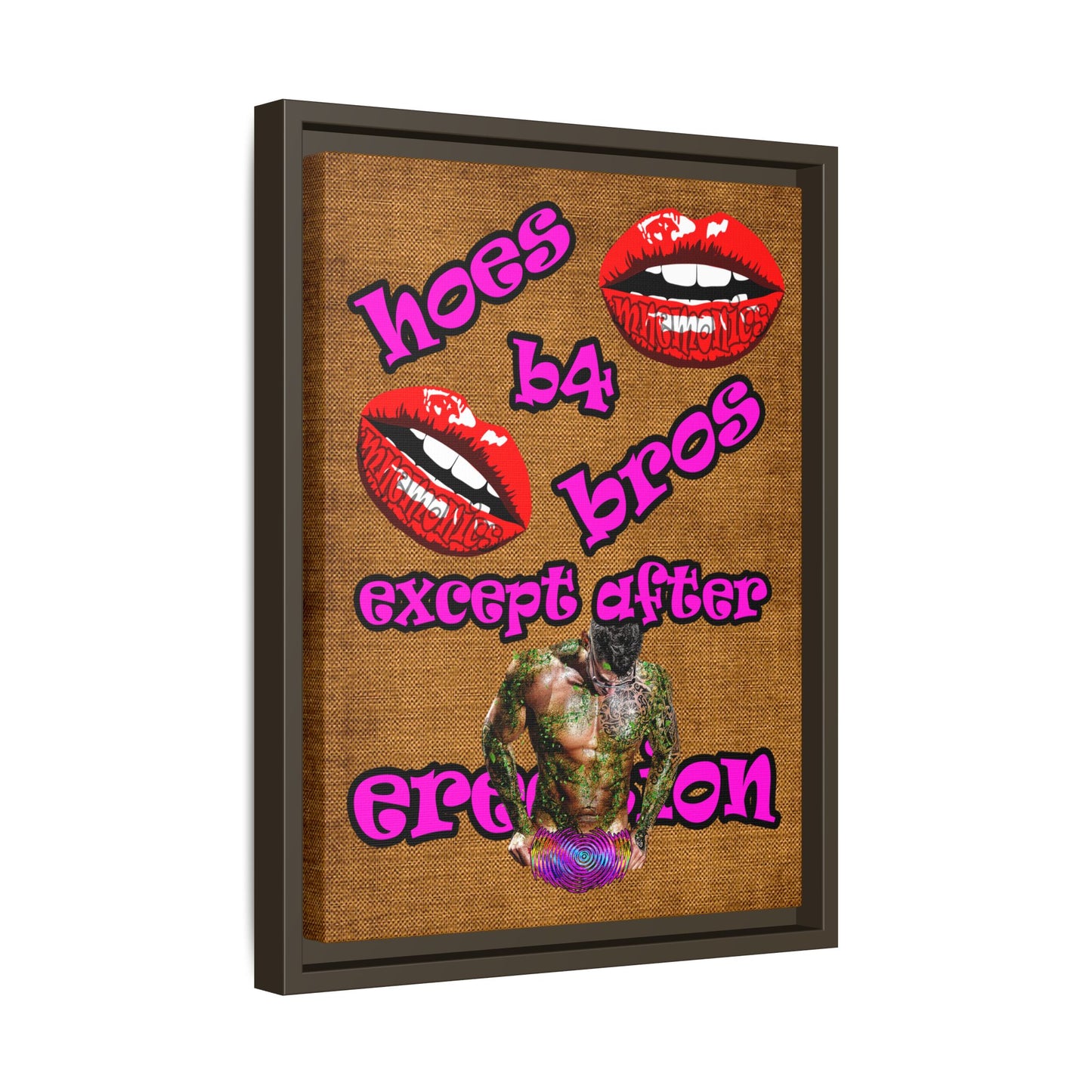 hoes b4 bros - framed canvas art (brown papyrus)