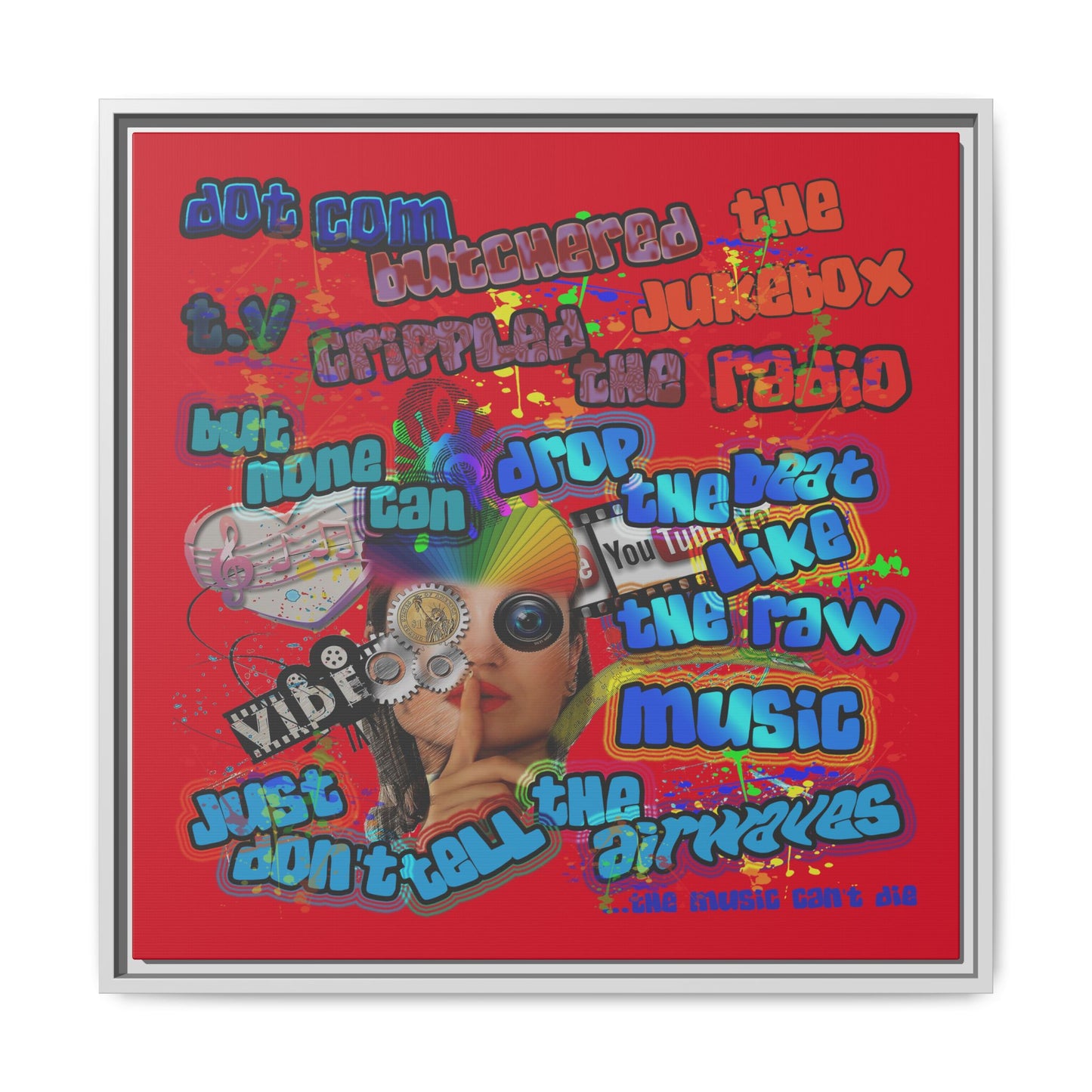 drop the beat - framed canvas art (dark red)